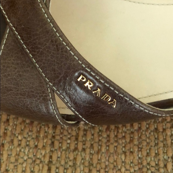 Prada Brown Leather Wedge Sandals - Picture 3 of 5